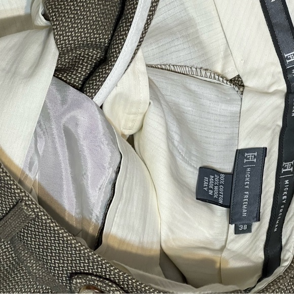 Hickey Freeman Pleated Tweed Dress Pant Men’s Tan Cotton Wool Blend Trousers W38 - Picture 8 of 8